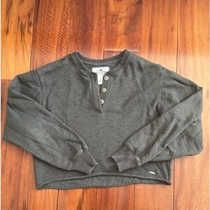 Hollister cropped Charcoal Henley sweatshirt